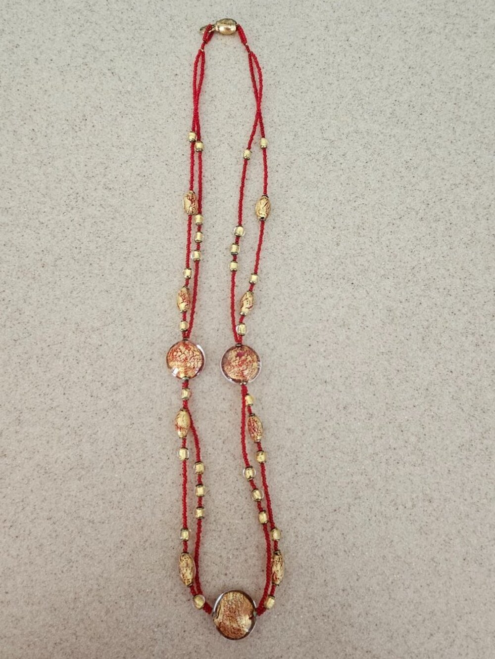 RARE ITALY HANDMADE ANTICA MURRINA VENEZIA MURANO GLASS RED GOLD STRAND NECKLACE